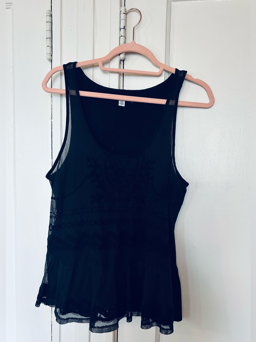 American Eagle Outfitters Black Sheer Lace-Overlay Tank Top